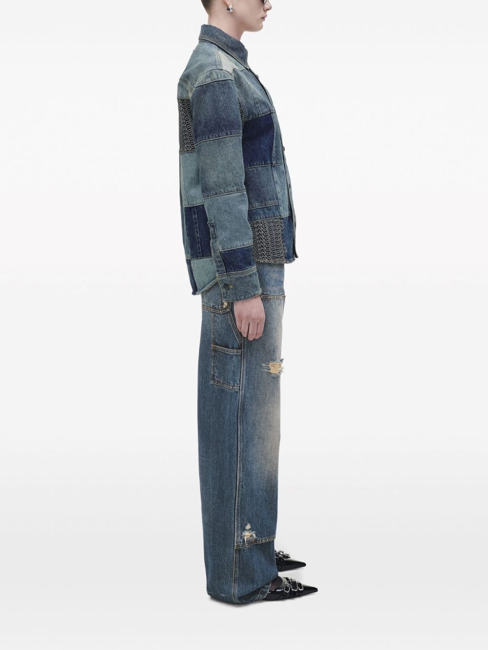patchwork denim shirt - 3