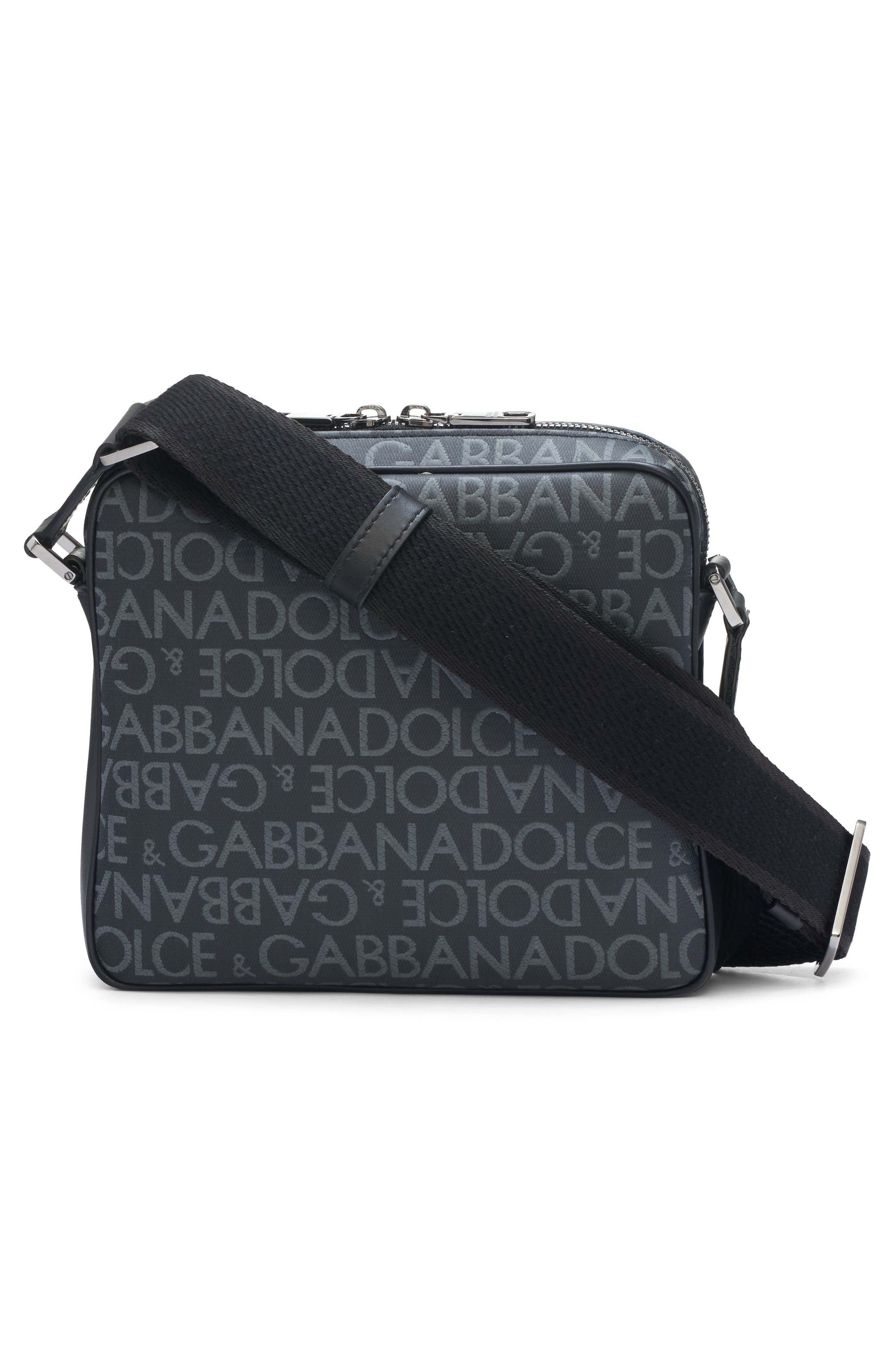 Dolce&Gabbana Logo Plaque Logo Jacquard Crossbody Bag in Black/Grey at Nordstrom - 3