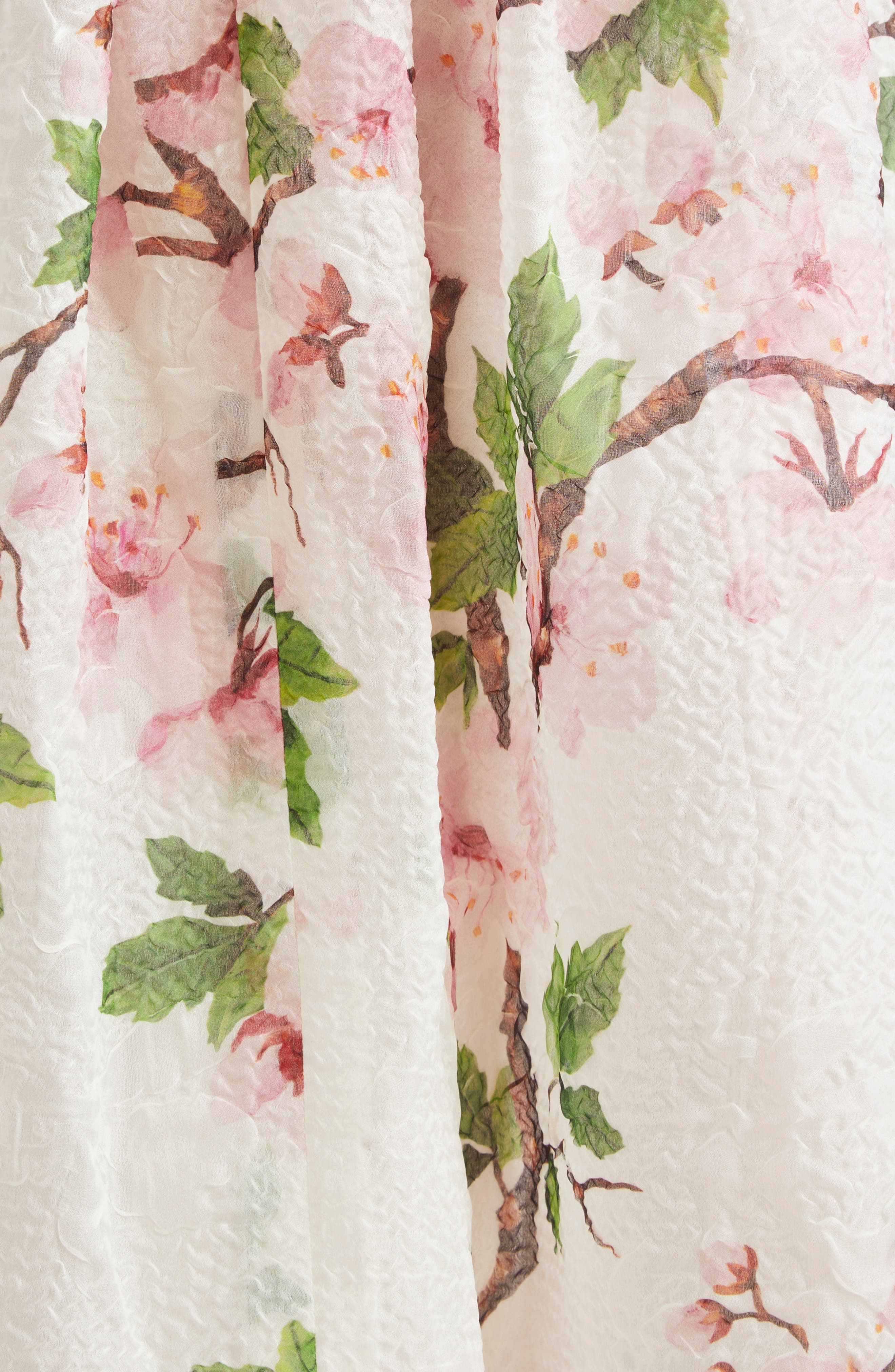 Oscar de la Renta Cherry Blossom Strapless Organdy Midi Dress in Pink/Ivory at Nordstrom - 6