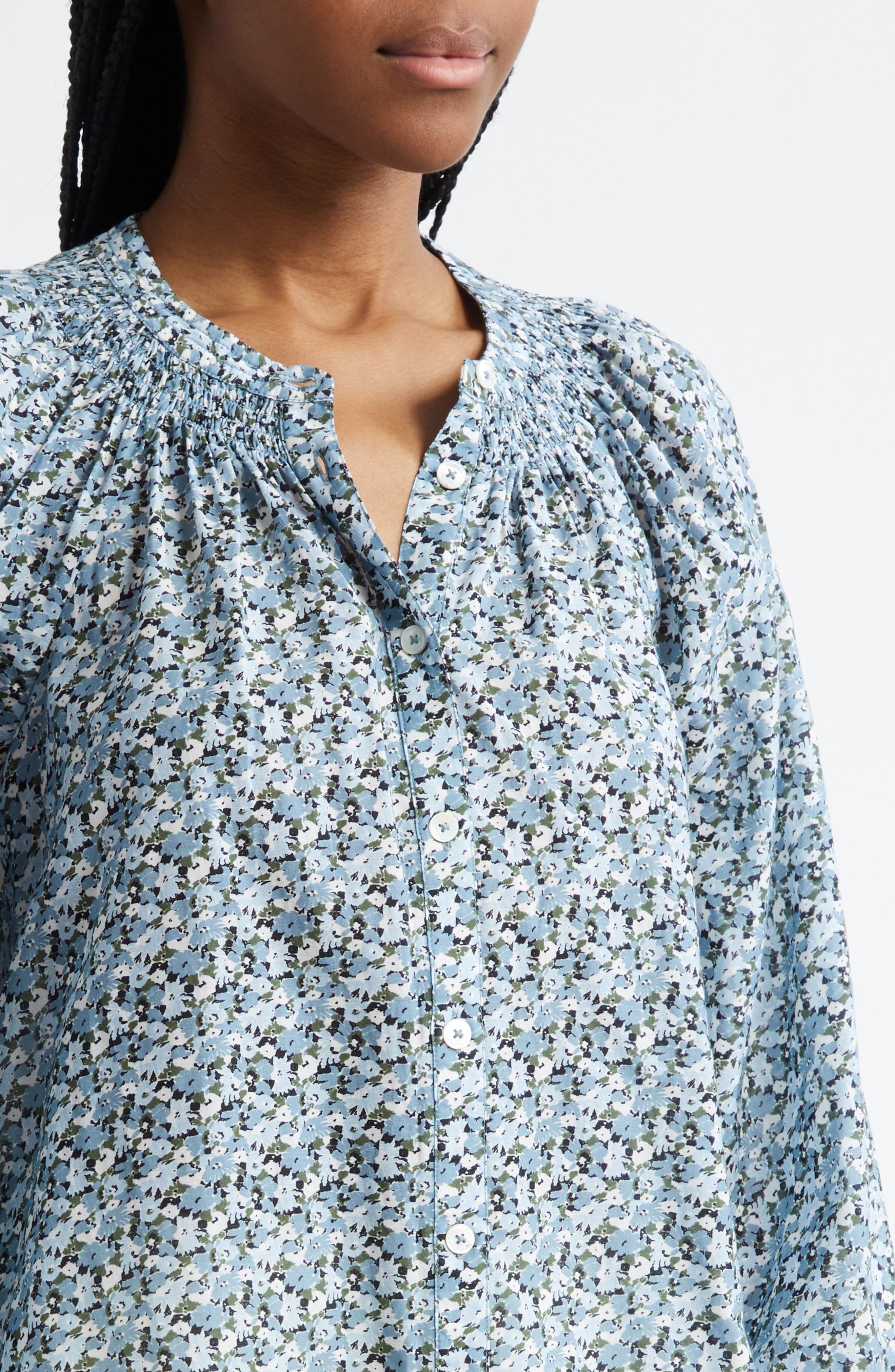 Veronica Beard Madge Floral Cotton Blend Button-Up Shirt in Lake Mist Multi at Nordstrom - 4