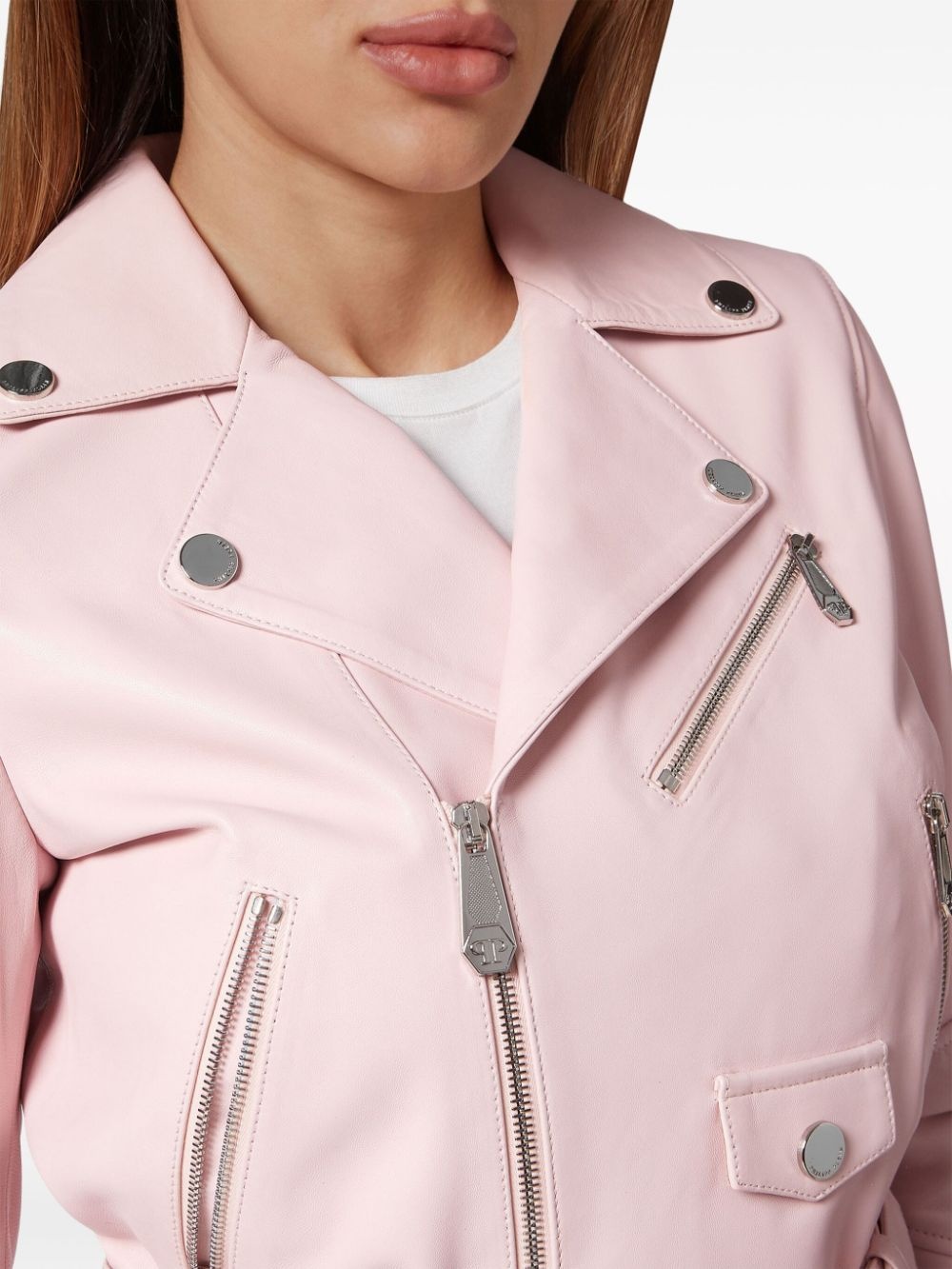 cropped leather biker jacket - 4