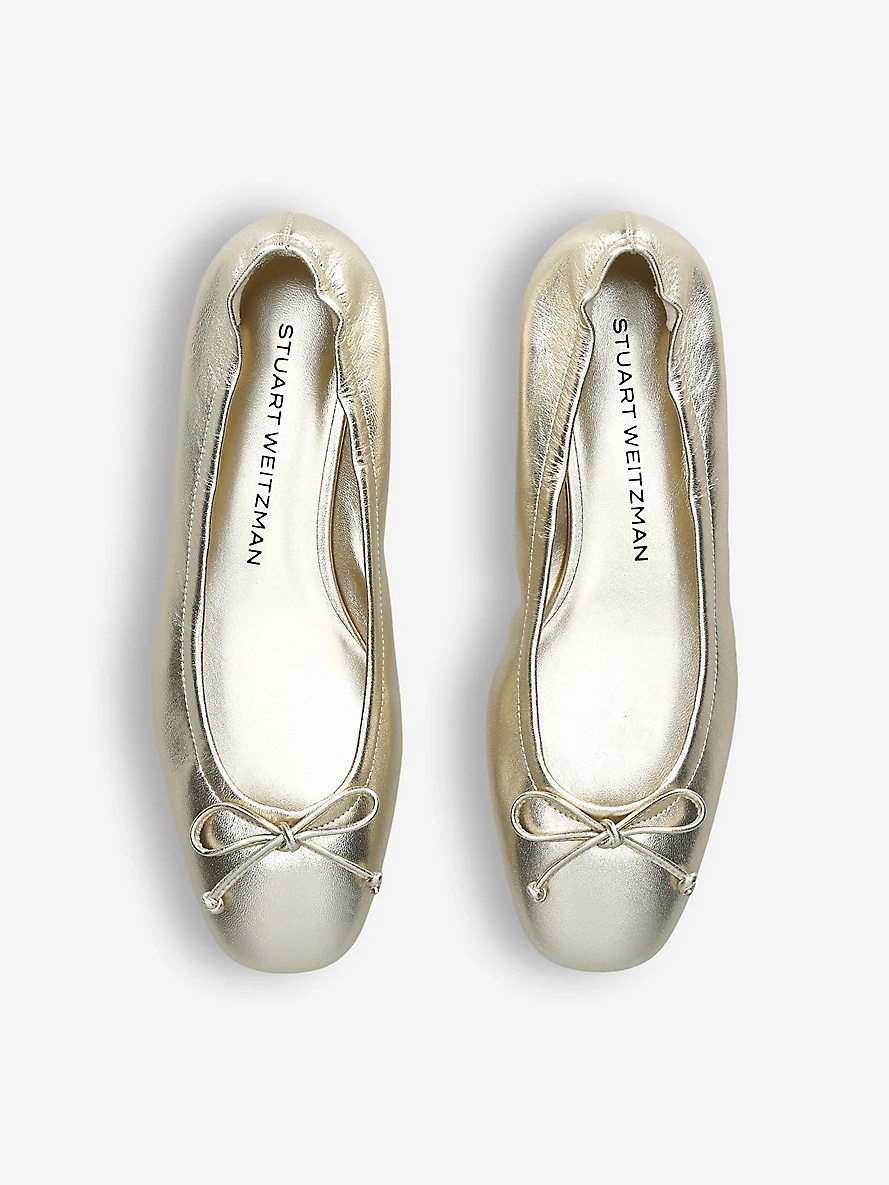 Bria bow-embellished metallic-leather ballet flats - 2