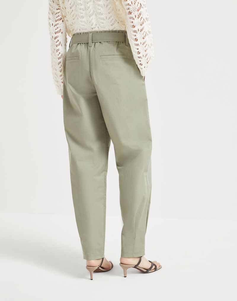 Brunello Cucinelli Stretch cotton gabardine baggy belted pull on trousers outlook