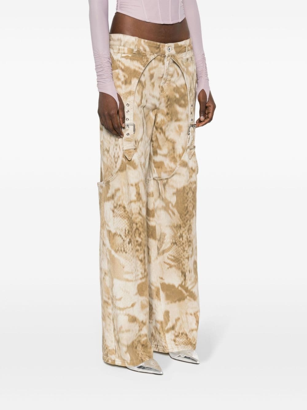 python-print wide-leg jeans - 3