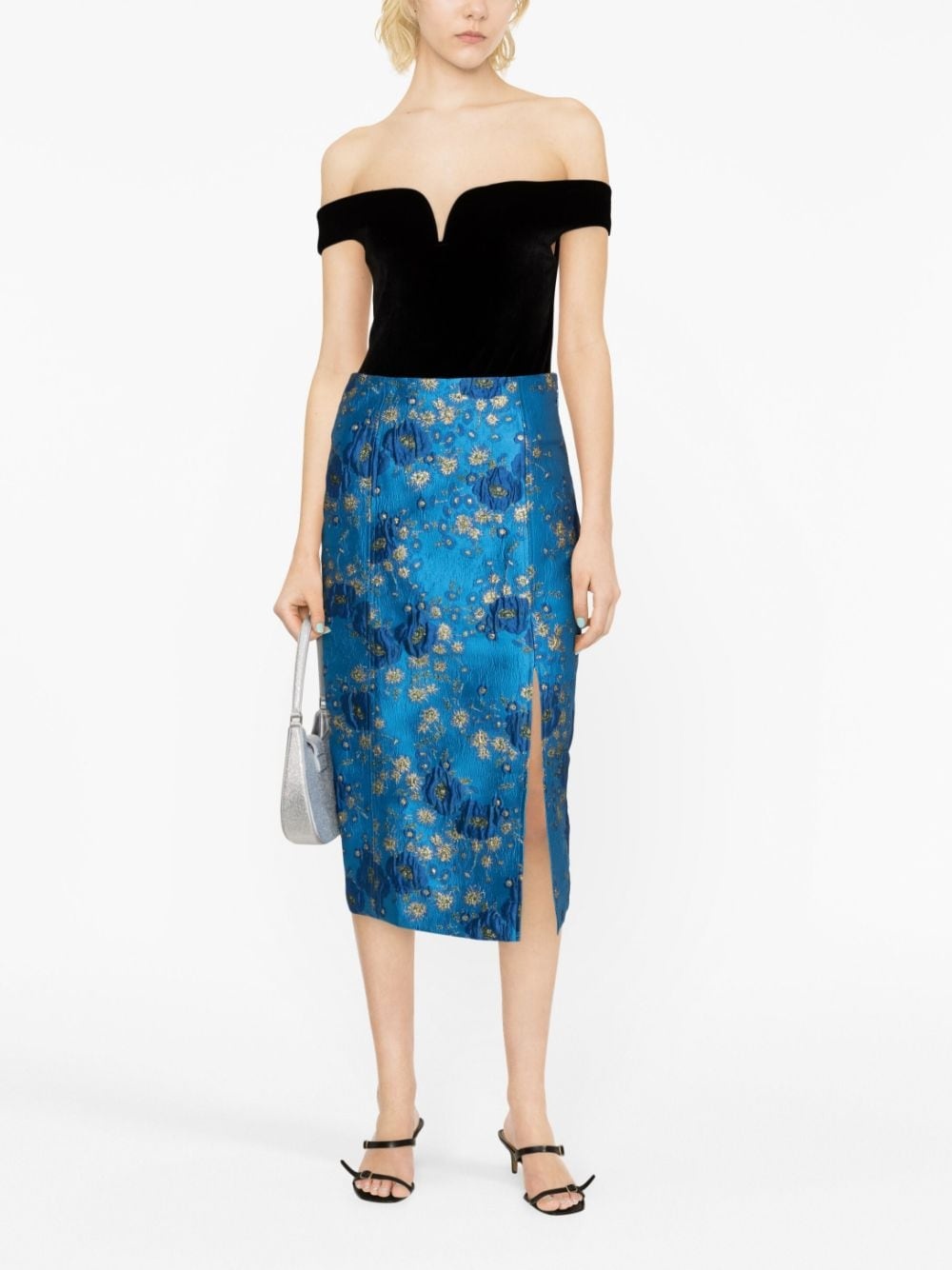 floral-print jacquard pencil skirt - 2
