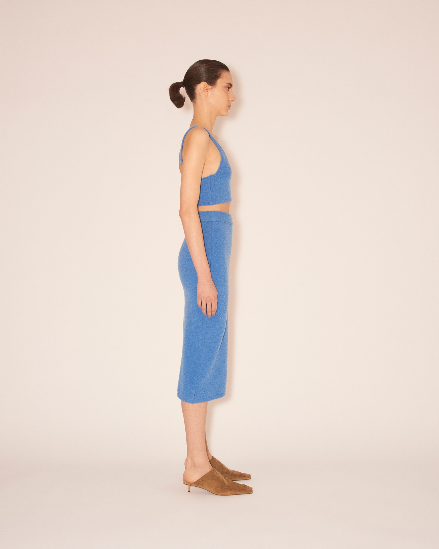 JORNA - Compact boucle knitted midi skirt - Blue - 4