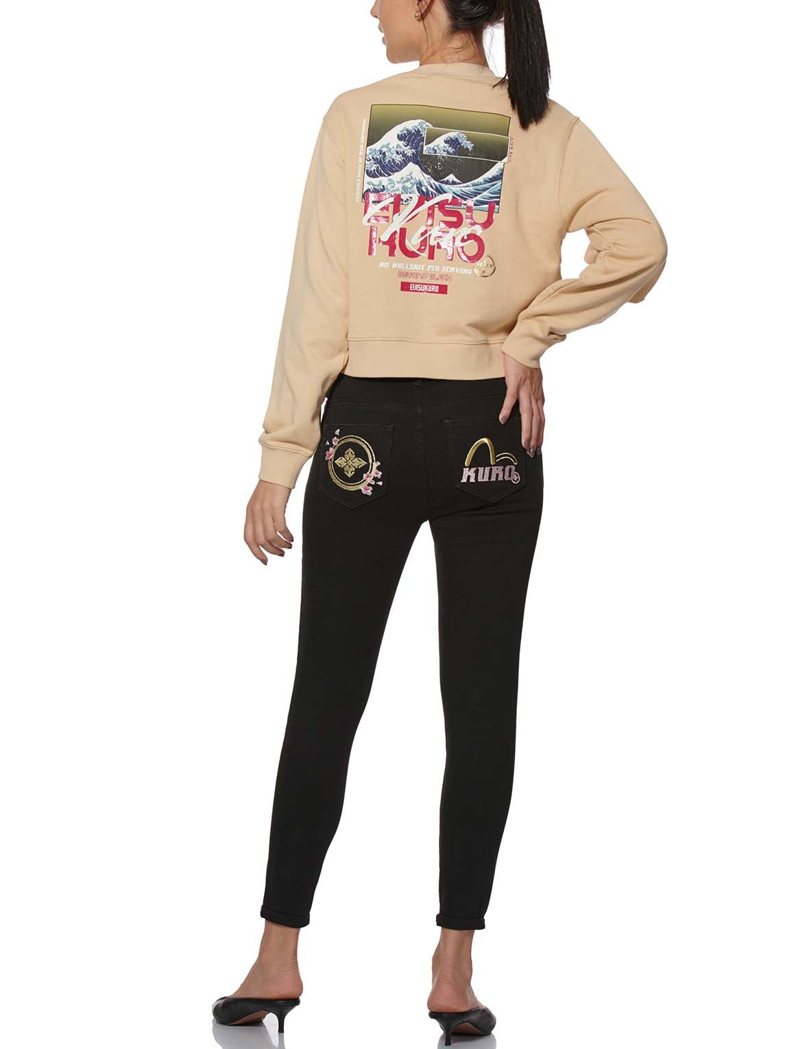 Ukiyo-E and Seagull Print Cropped Sweatshirt - 3