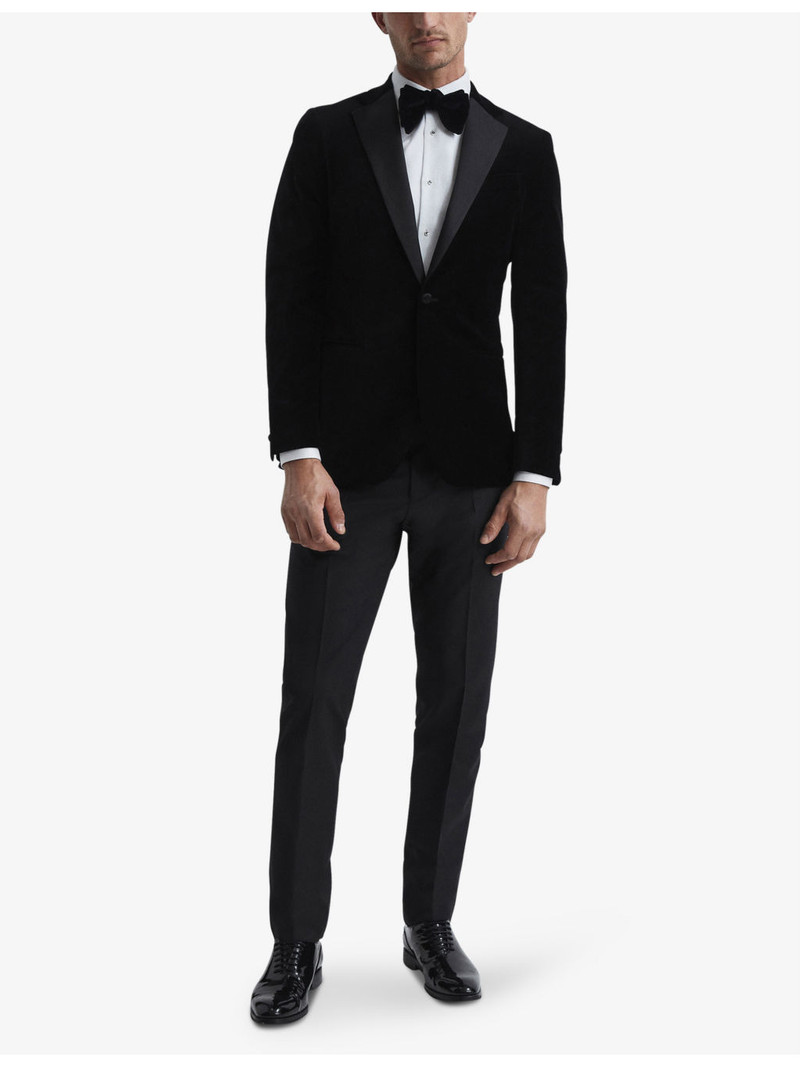 REISS Ace single-breasted stretch-velvet blazer outlook