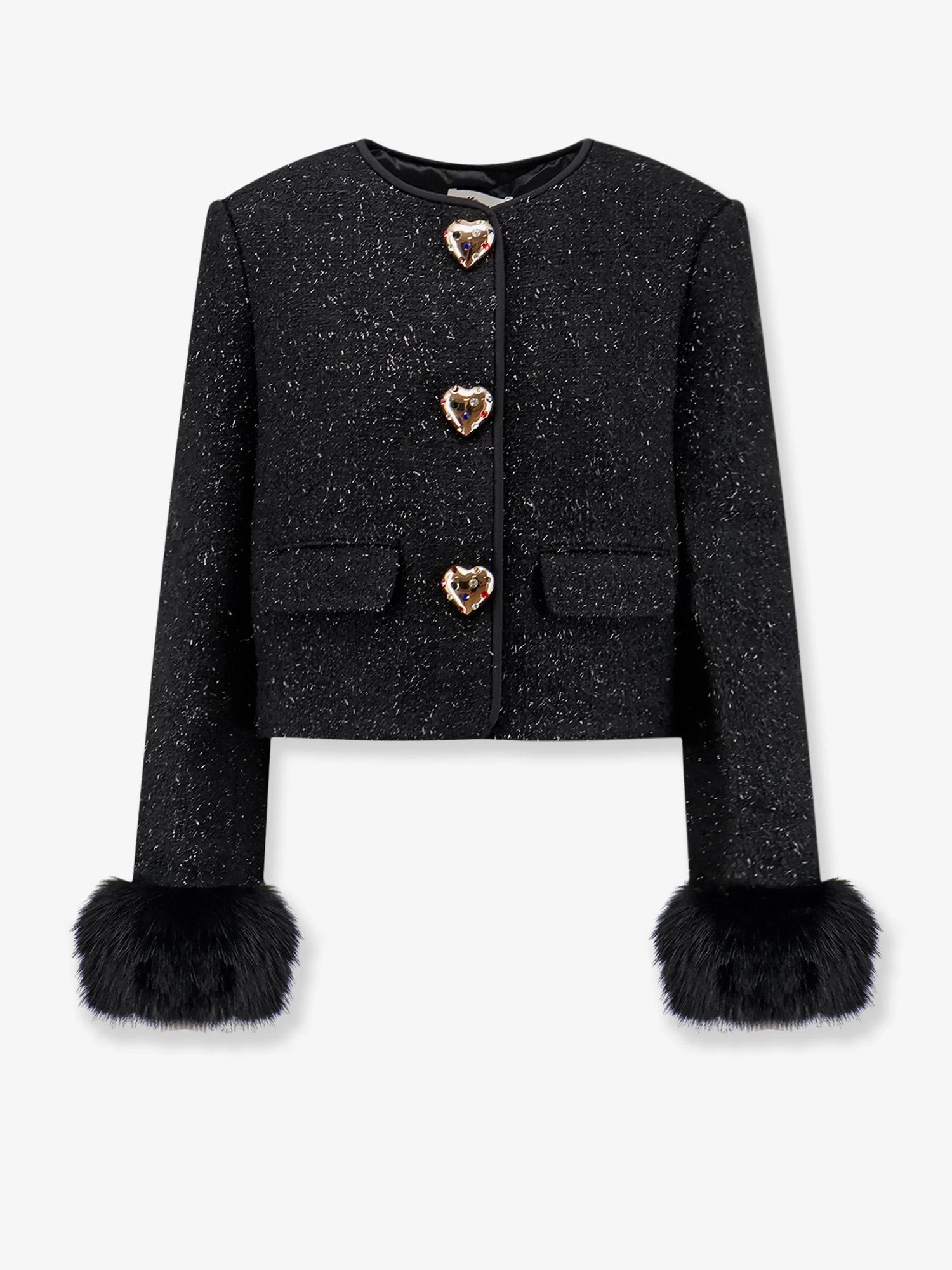 Self Portrait Cropped Wool Blend Blazer With All-Over Laminated Details - 1
