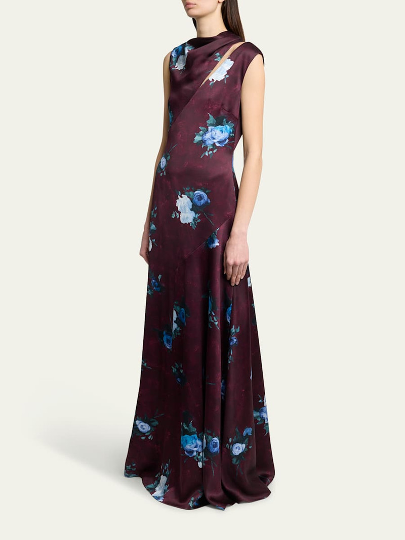 Erdem Floral Satin Slash-Cutout Sleeveless Gown outlook