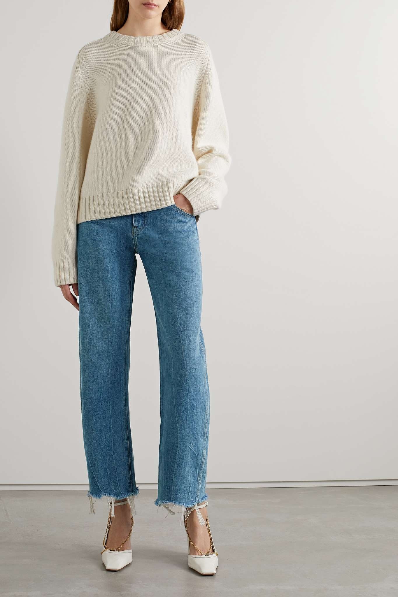 KHAITE Kerrie frayed mid-rise straight-leg jeans | REVERSIBLE