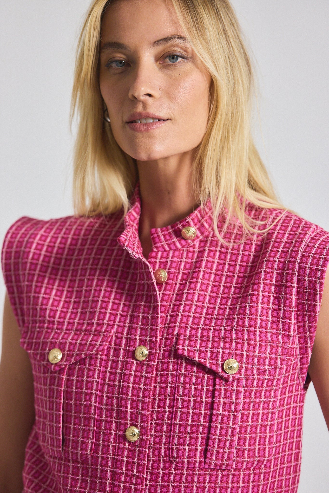 NAMIRA COTTON TWEED SLEEVELESS JACKET - 2