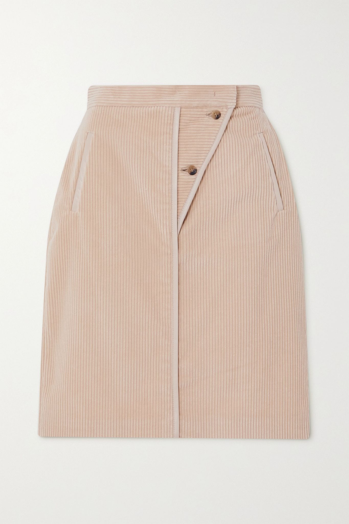 Leather-trimmed cotton-corduroy skirt - 1