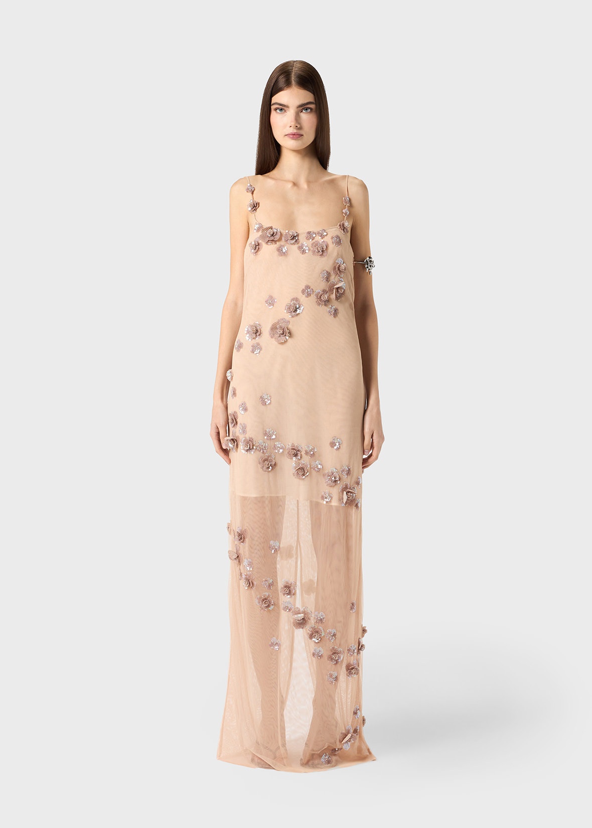 TULLE LONG DRESS WITH HAND EMBROIDERY - 3