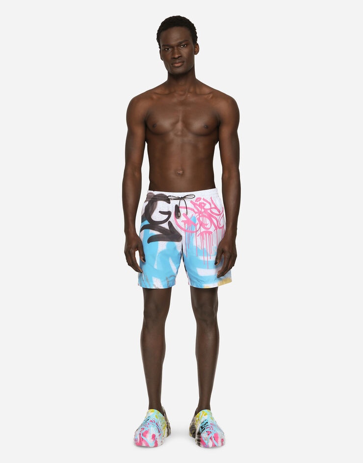 Mid-length swim trunks with spray-paint graffiti print - 3