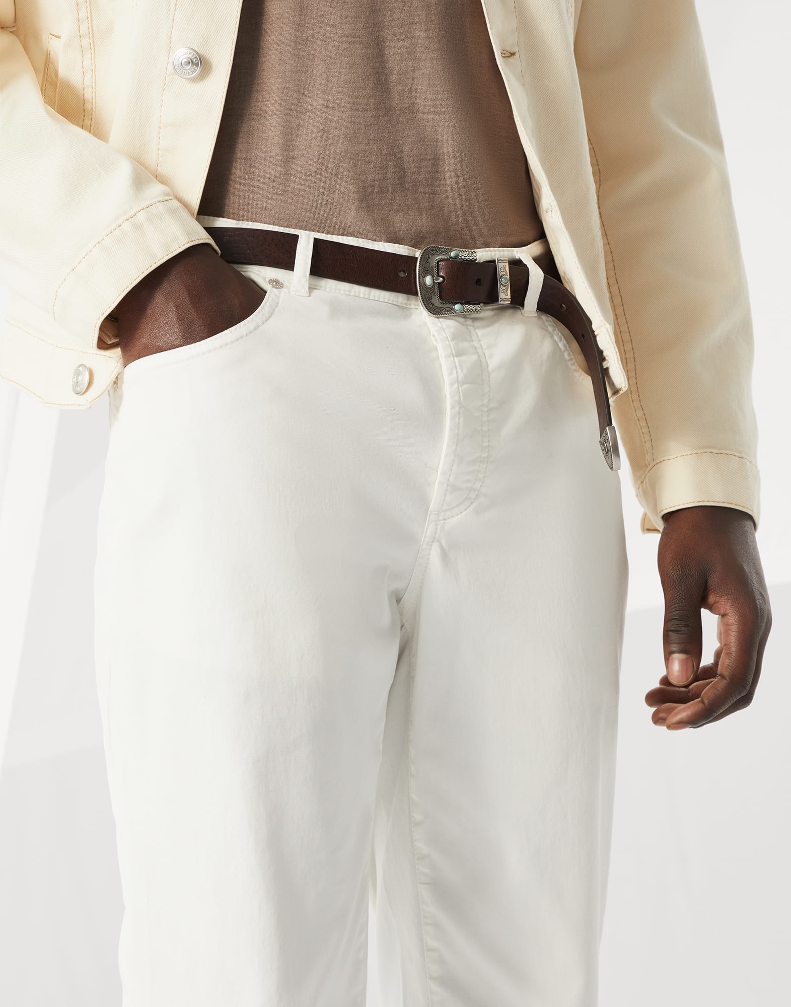 Garment-dyed Italian-fit five-pocket trousers in American Pima comfort cotton gabardine - 3