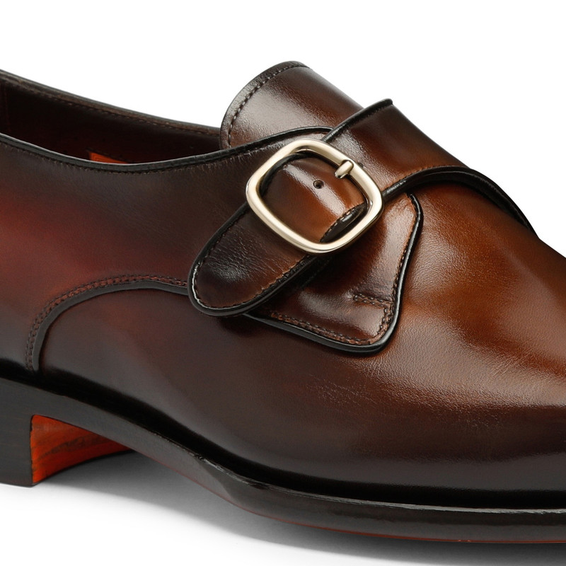 Men's brown leather single-buckle shoe 6