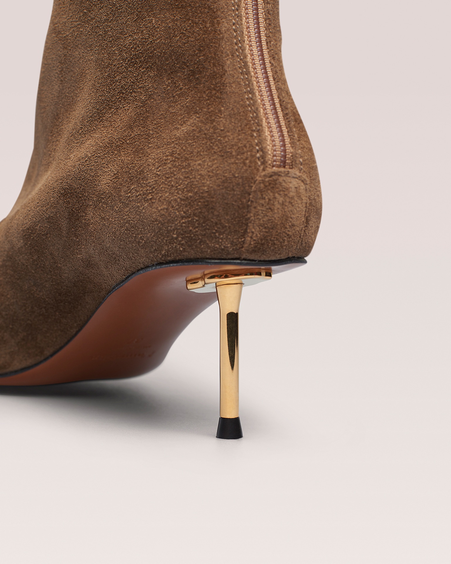 TALLI - Elongated square toe booties with metal heels - Taupe - 4