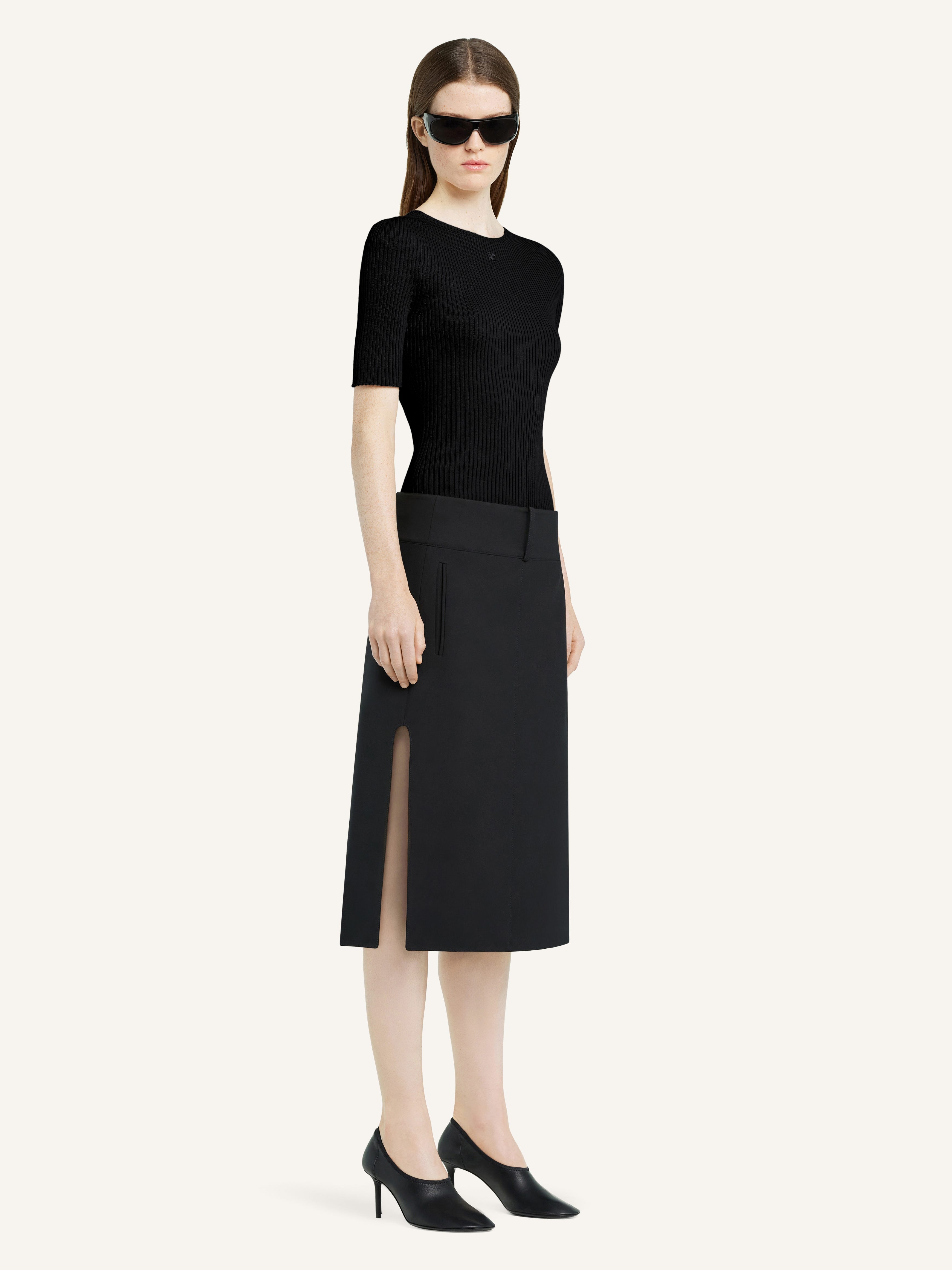 BELTED SLIT SKIRT - 3