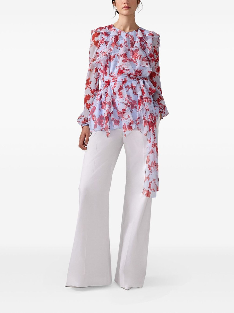 CAROLINA HERRERA floral-print ruffled silk top outlook