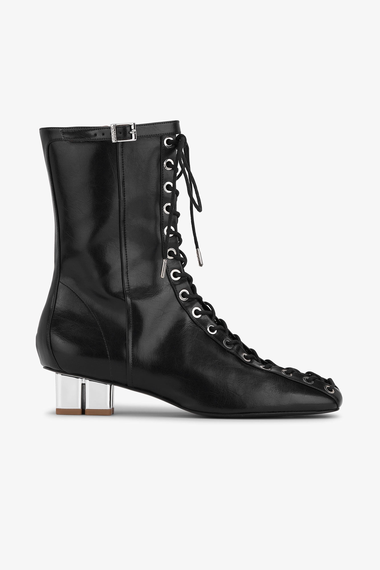 BLACK OLEATEX EYELETS LACE-UP ANKLE BOOT - 1