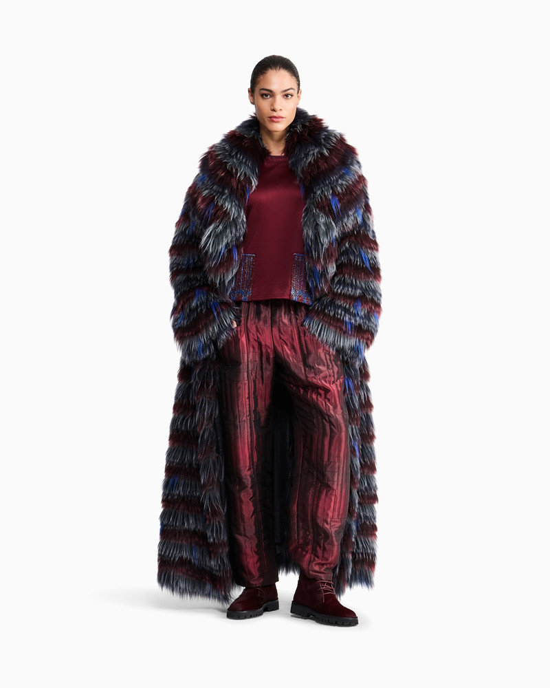 LONG-HAIRED COAT WITH STRIPED PATTERN AND BELT 2