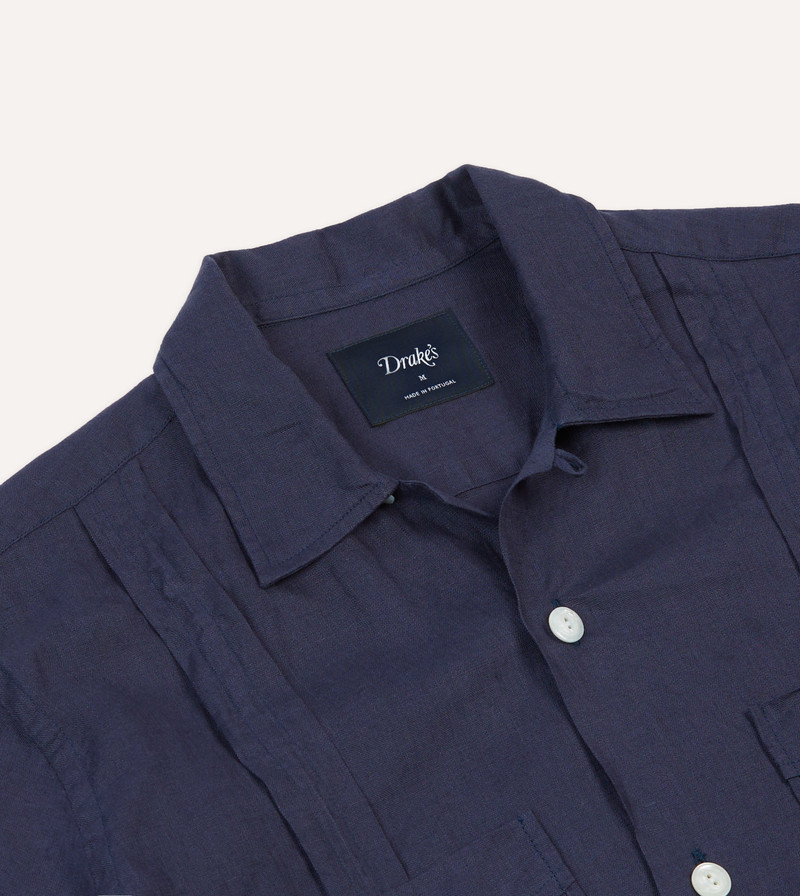 Navy Linen Short Sleeve Cuban Shirt 3