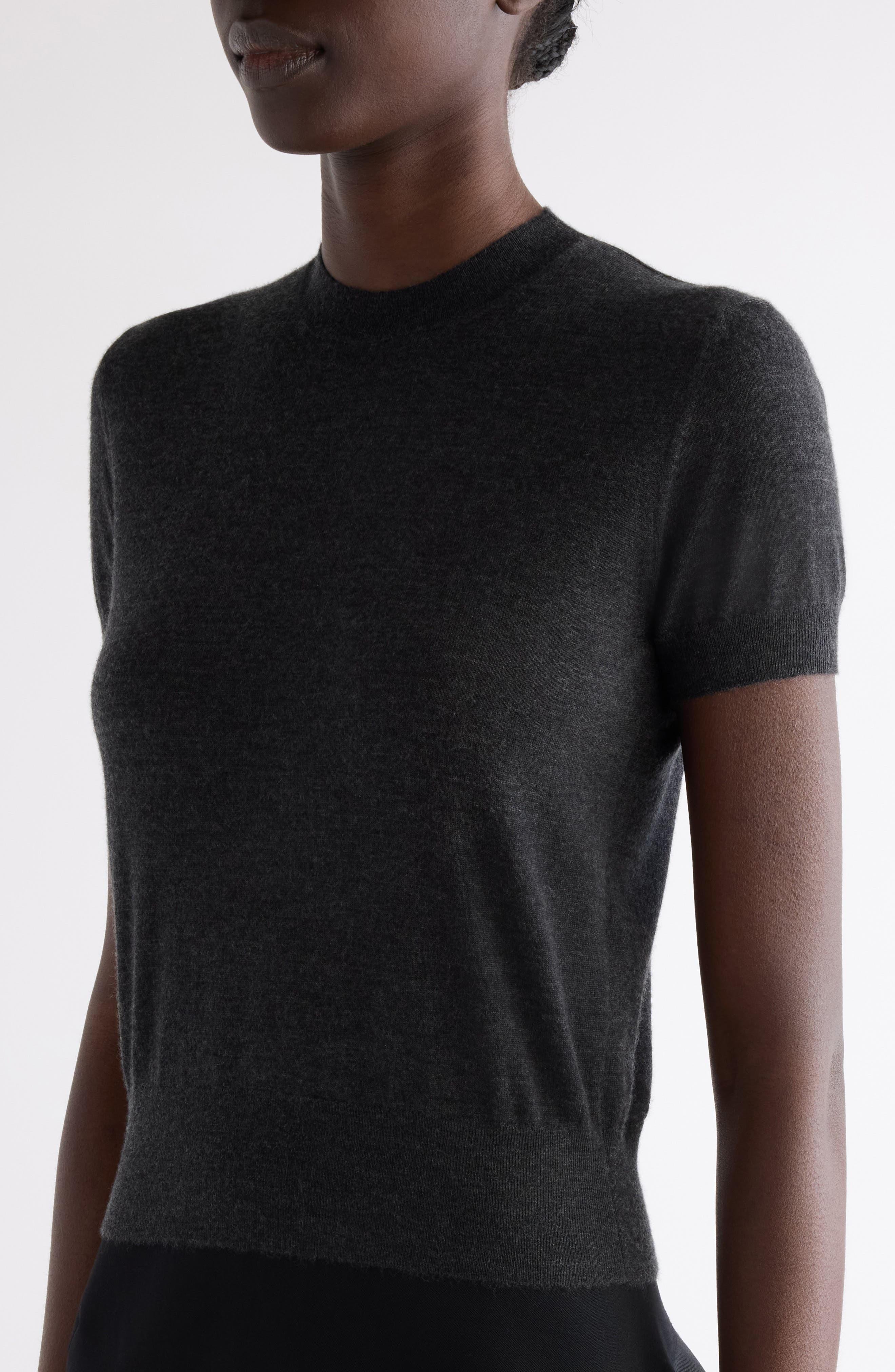 Givenchy Short Sleeve Silk Sweater in Charcoal at Nordstrom - 5