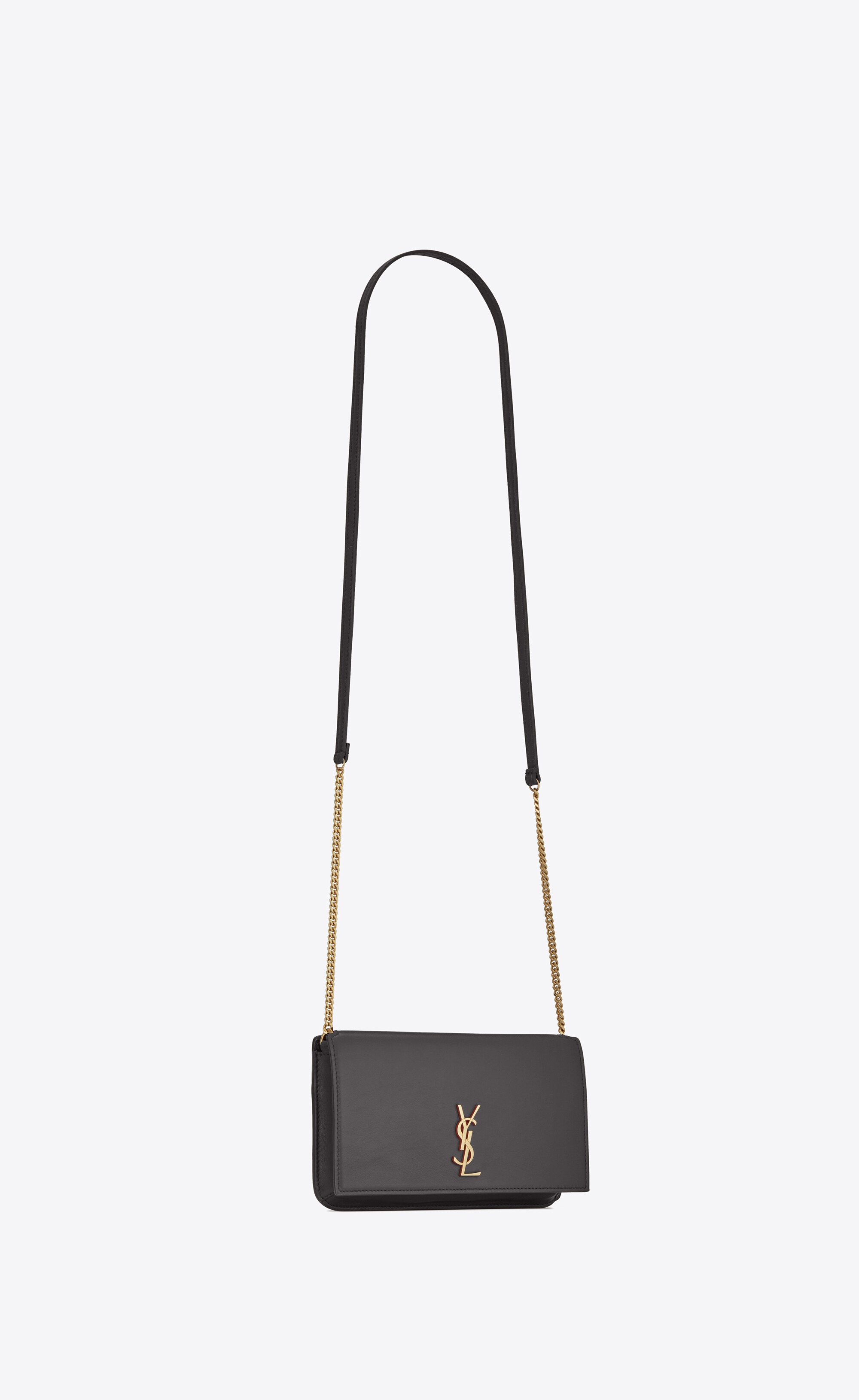 SAINT LAURENT monogram phone holder with strap in smooth leather