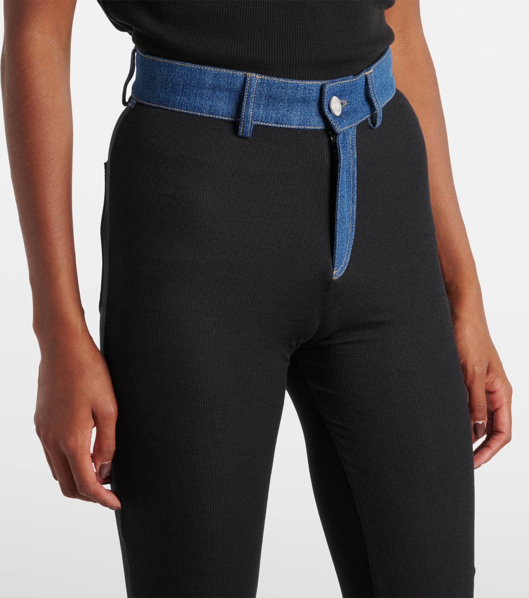 Denim-trimmed high-rise flared pants - 4