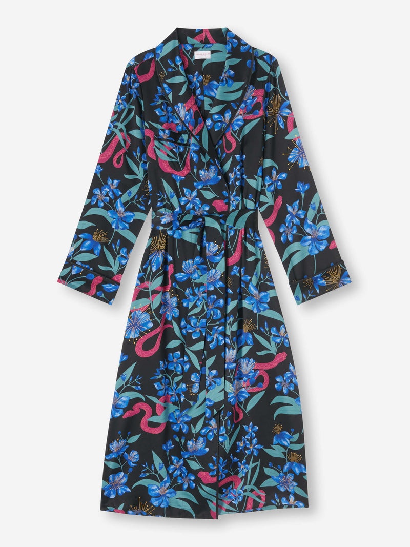 Women's Long Dressing Gown Brindisi 101 Silk Satin Black - 1