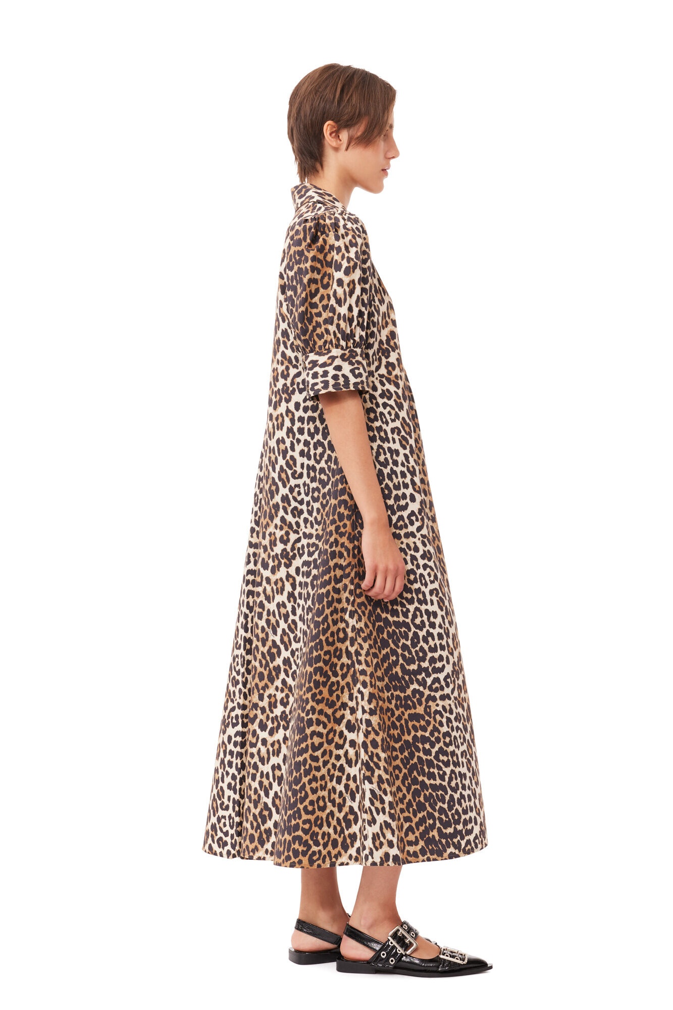 LEOPARD COTTON POPLIN V-NECK MAXI DRESS - 5