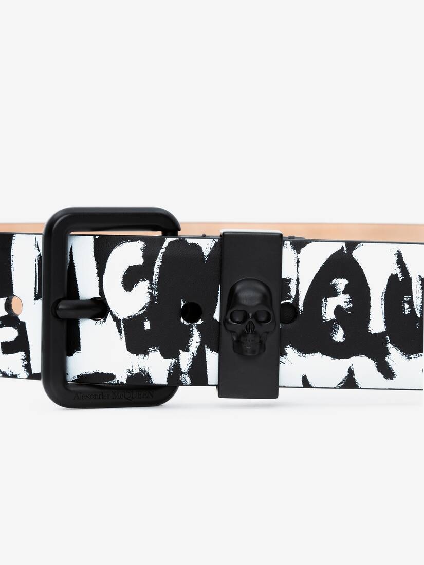 Mcqueen Graffiti Skull Loop Belt in Black/white - 2