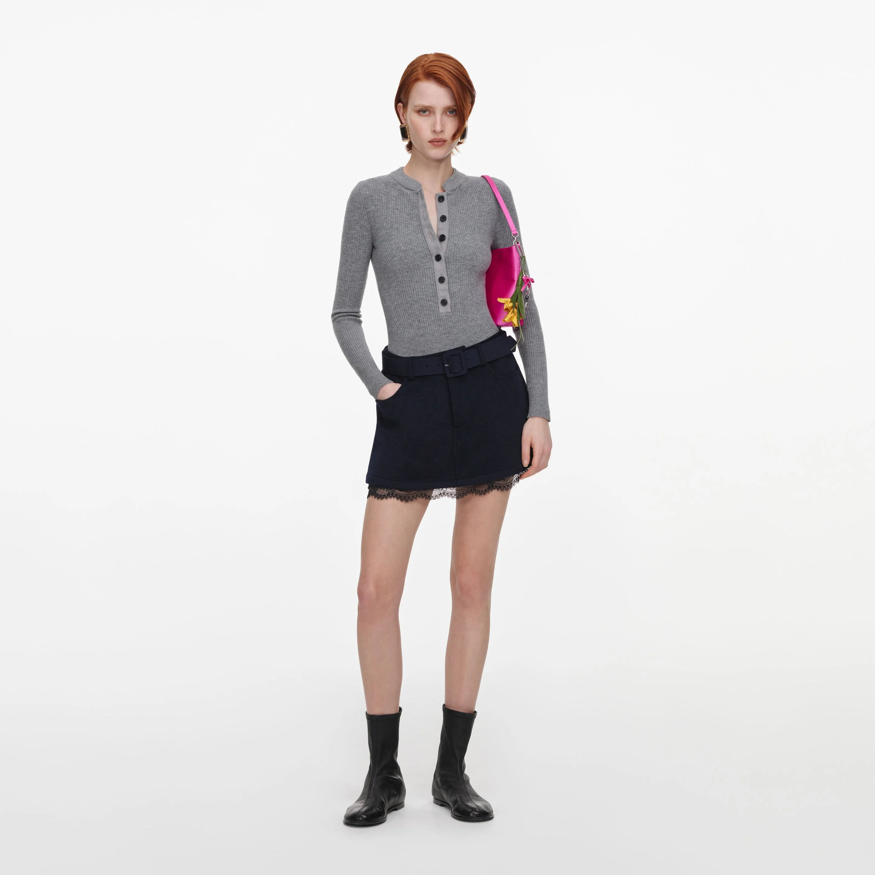 Navy Wool Lace Skort - 1