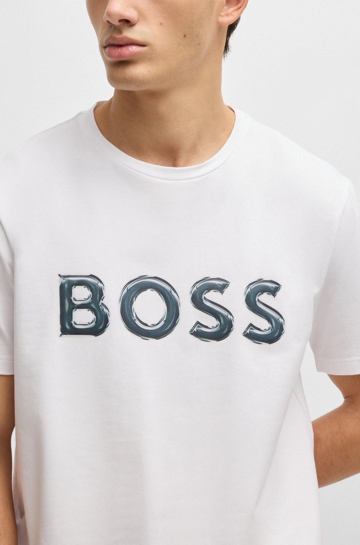 STRETCH-COTTON T-SHIRT WITH PHOTO-PRINT LOGO - 3