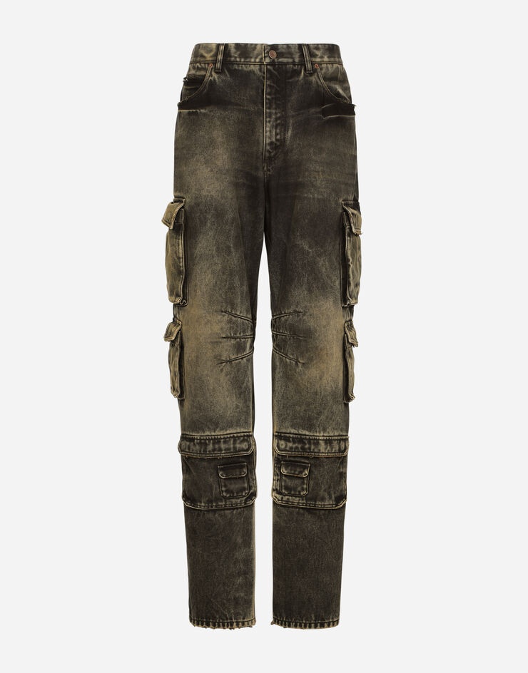 Overdyed and washed denim cargo jeans - 1