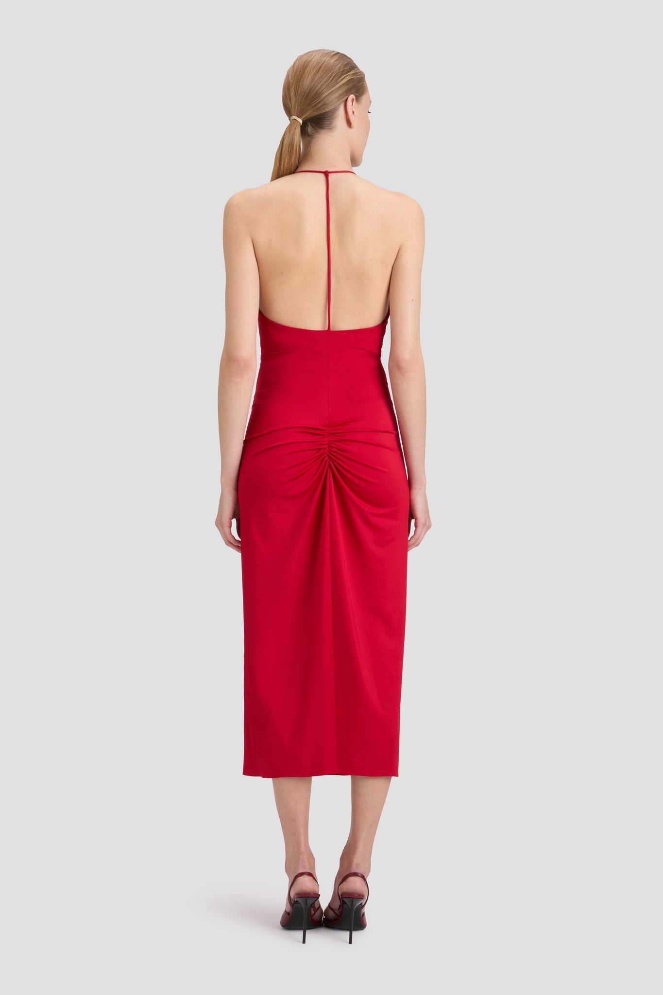 V-Neck Ruched Cami Midi Dress In Rose - 5