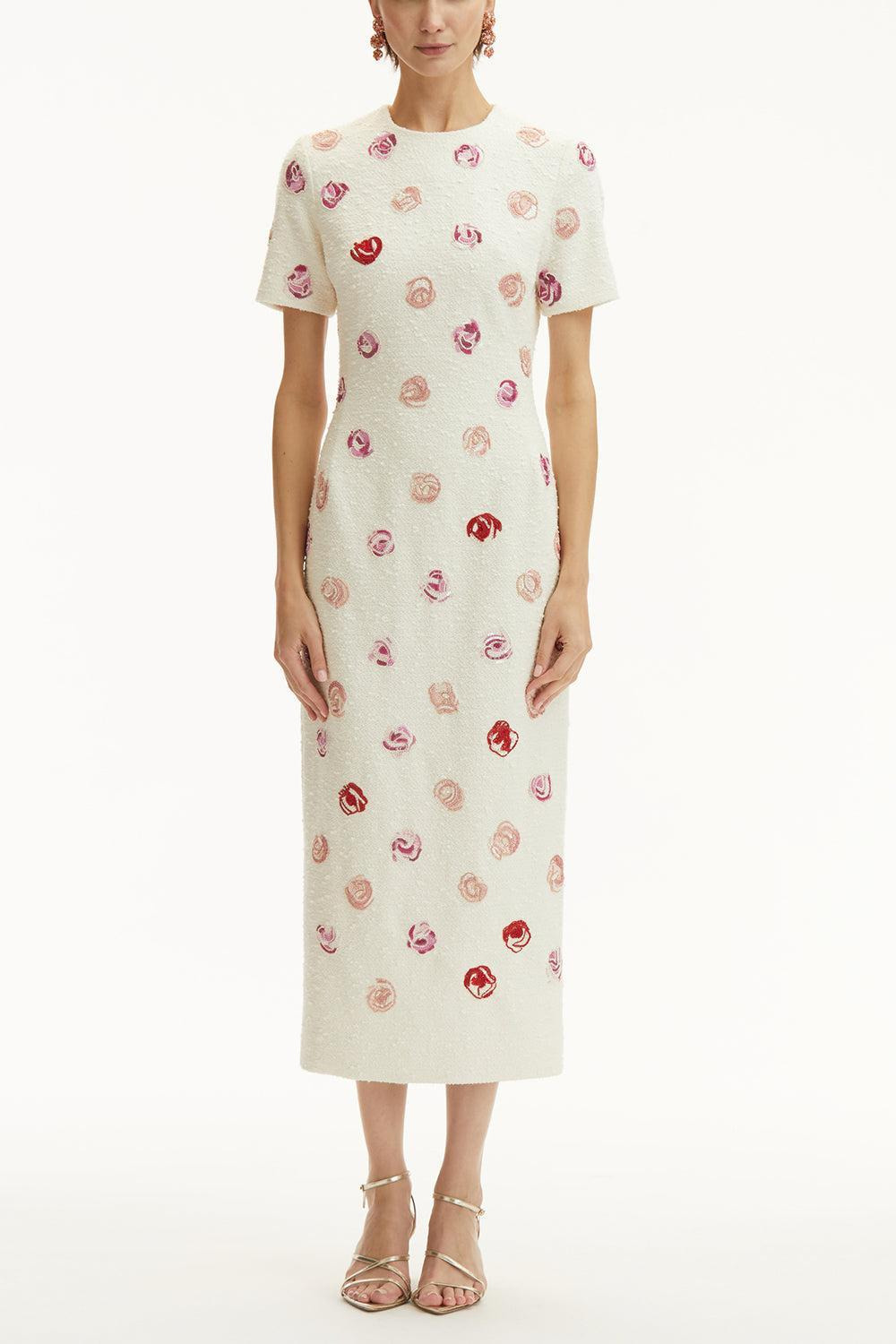 Short Sleeve Rose Embroidered Dress - 2