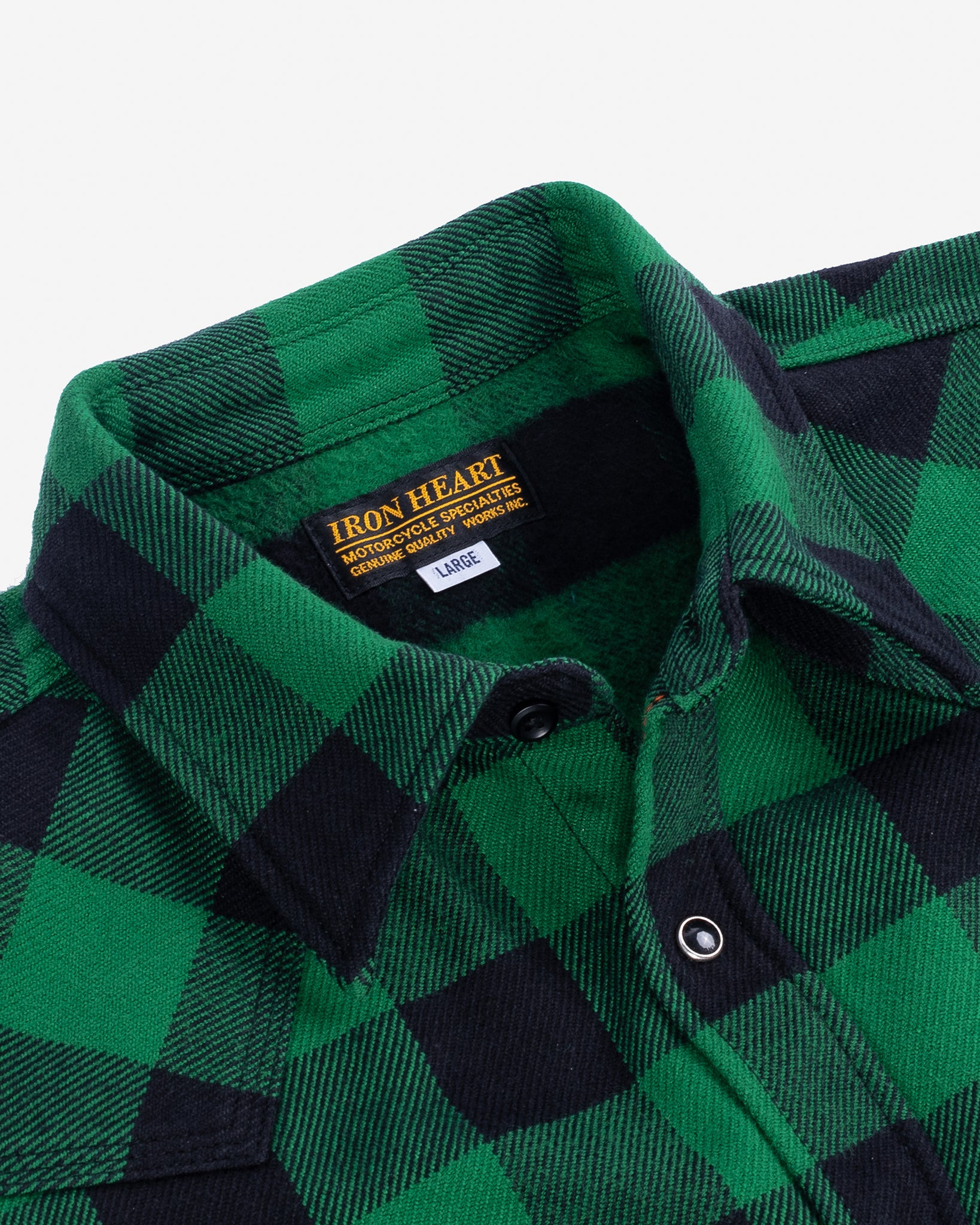 IHSH-232-GRN Ultra Heavy Flannel Buffalo Check Western Shirt - Green/Black - 14