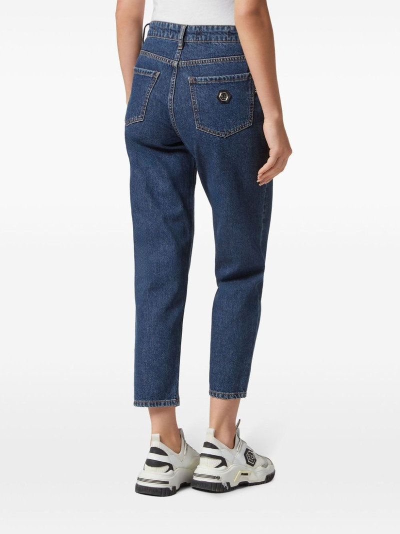 Heart crystal-embellished tapered jeans 3