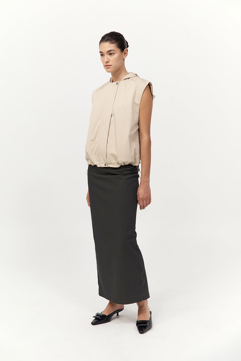 Cotton Sleeveless Parka - Champagne - 4