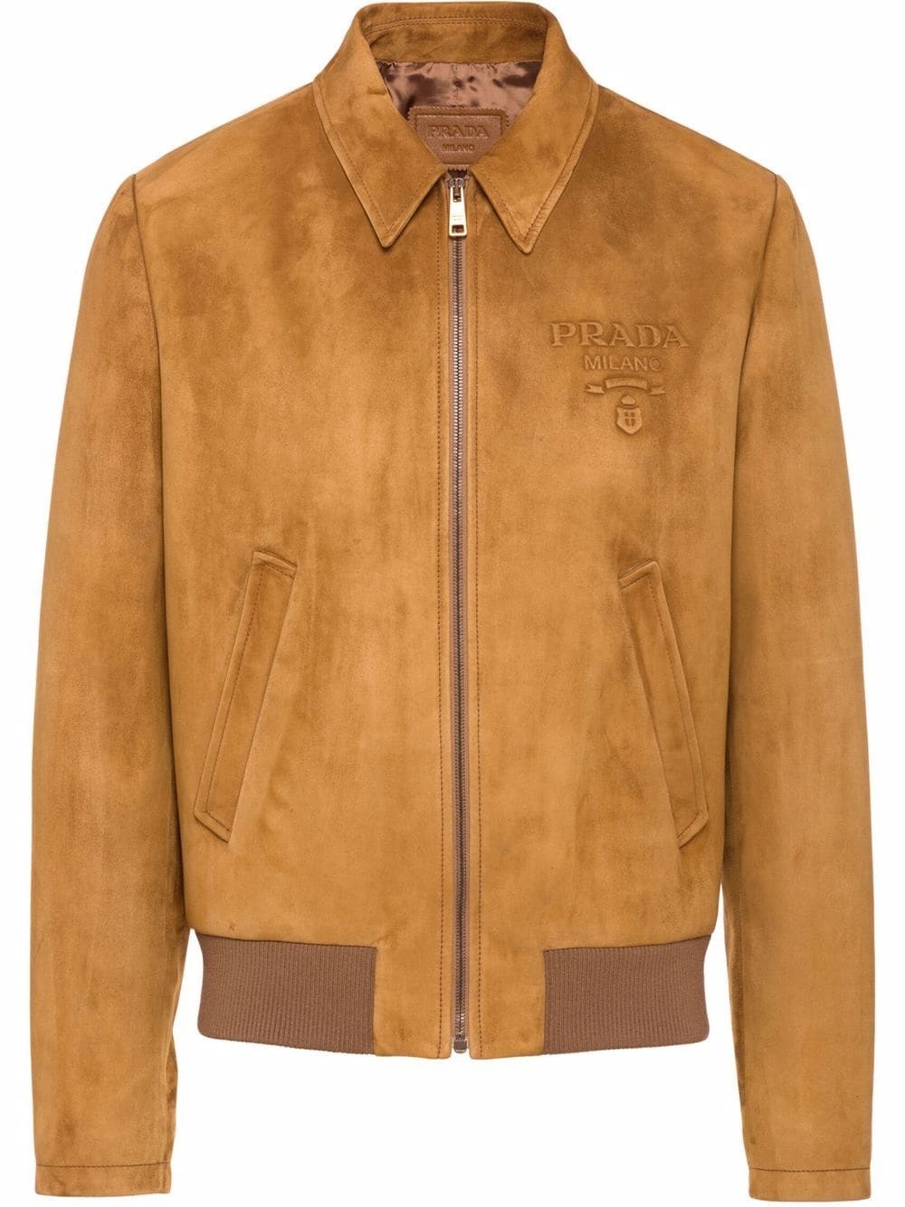 embossed logo zipped suede jacket - 1