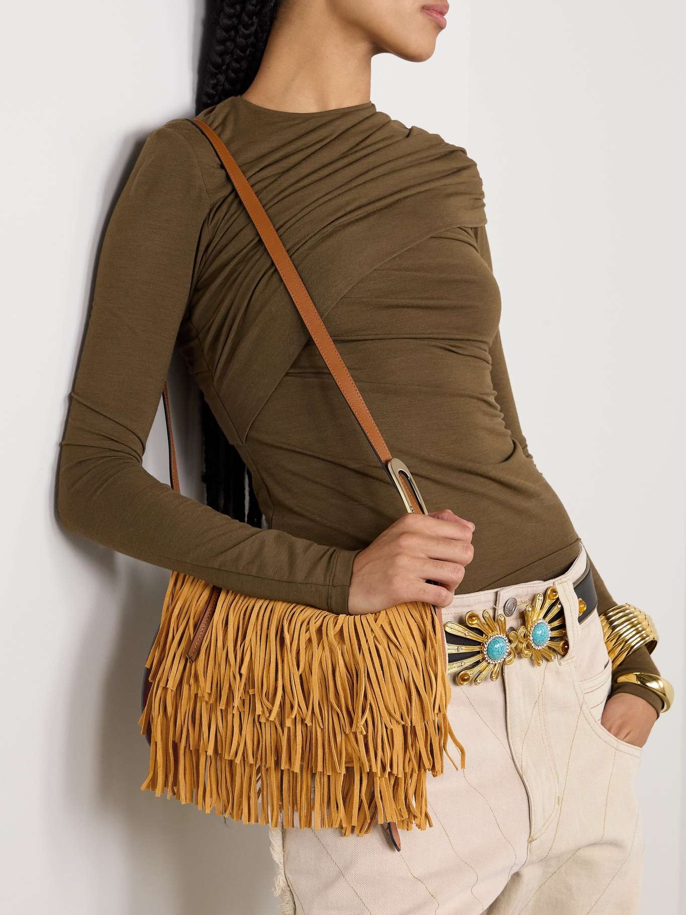 Leyden mini fringed suede shoulder bag Sand - 2