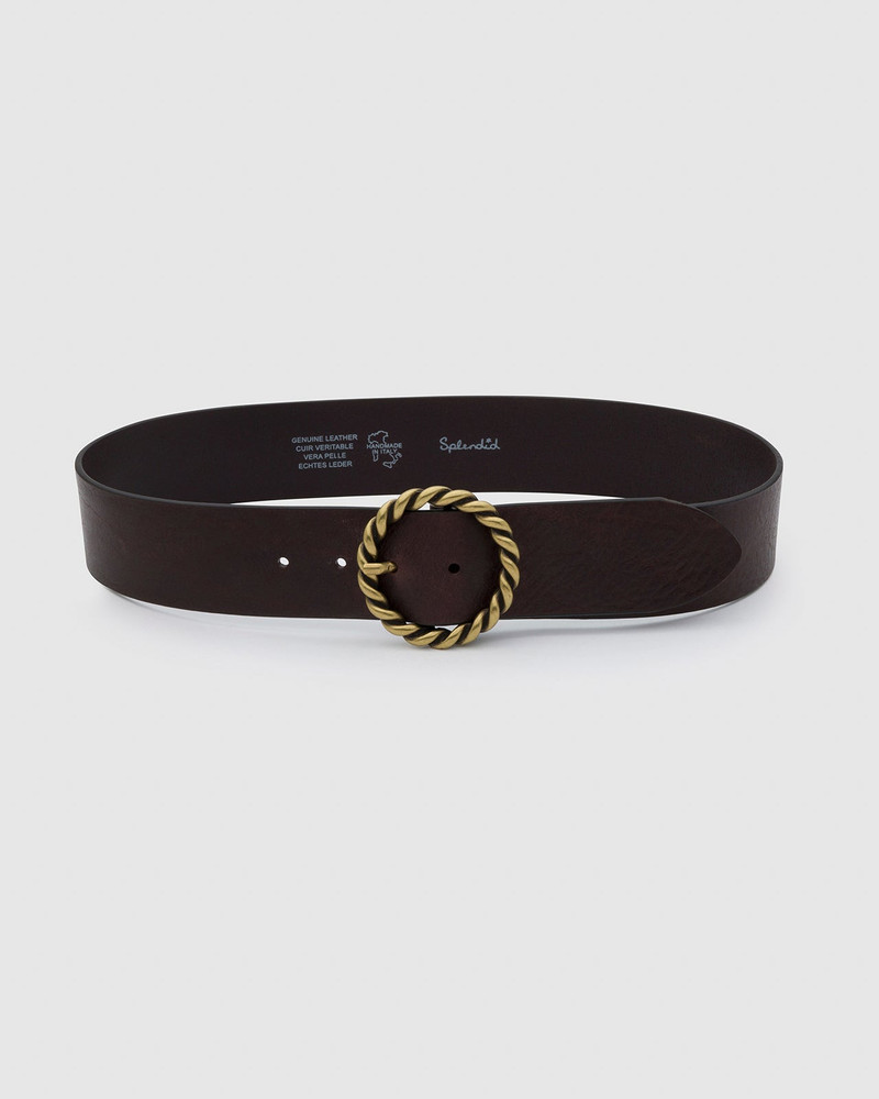 Splendid Wide Leather Belt with Metal Rope Twist Buckle outlook