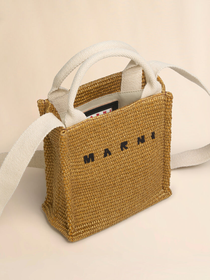 BROWN RAFFIA-EFFECT TOTE MINI BAG - 4