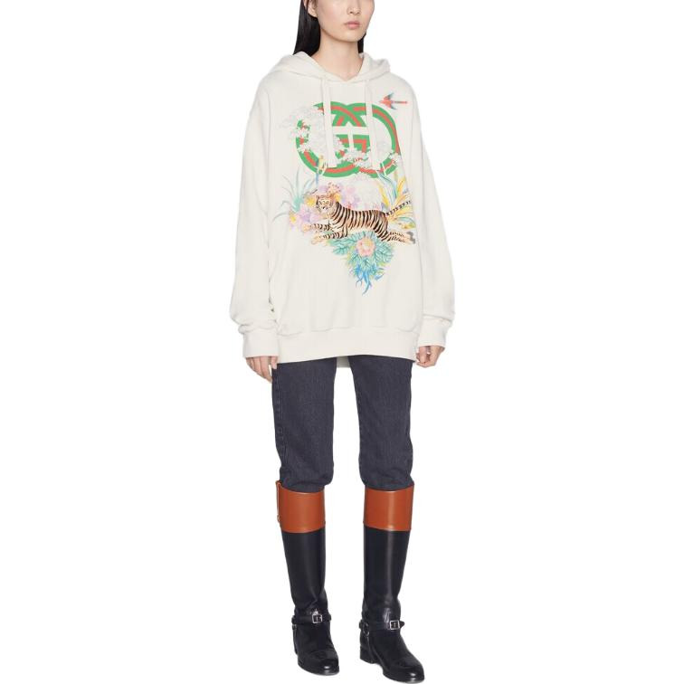 (WMNS) Gucci Tiger Interlocking G Hooded Sweatshirt 'Off-white' 615061-XJD4F-9095 - 4