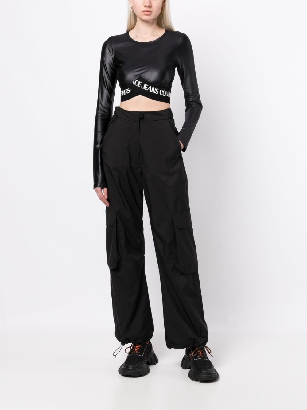 logo-print long-sleeve crop top - 3