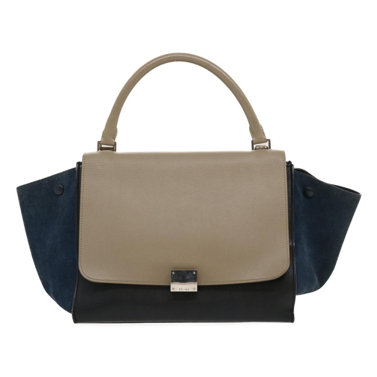 CELINE Hand Bag Leather Suede Gray Navy - 13