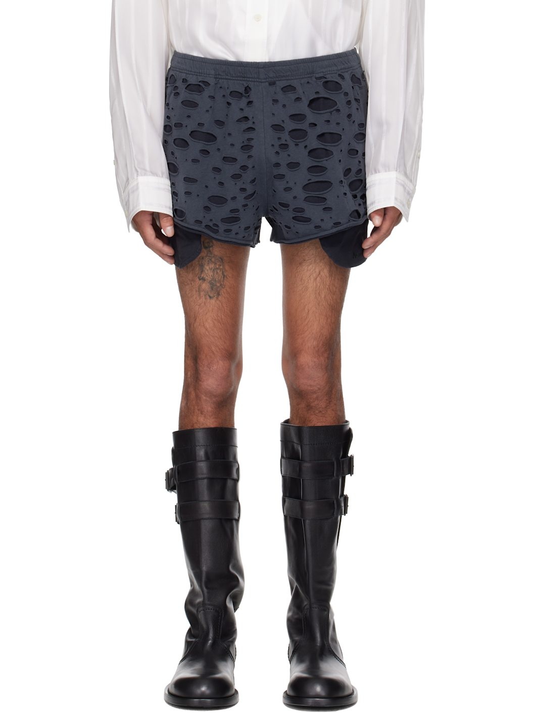 Black Distressed Shorts - 1