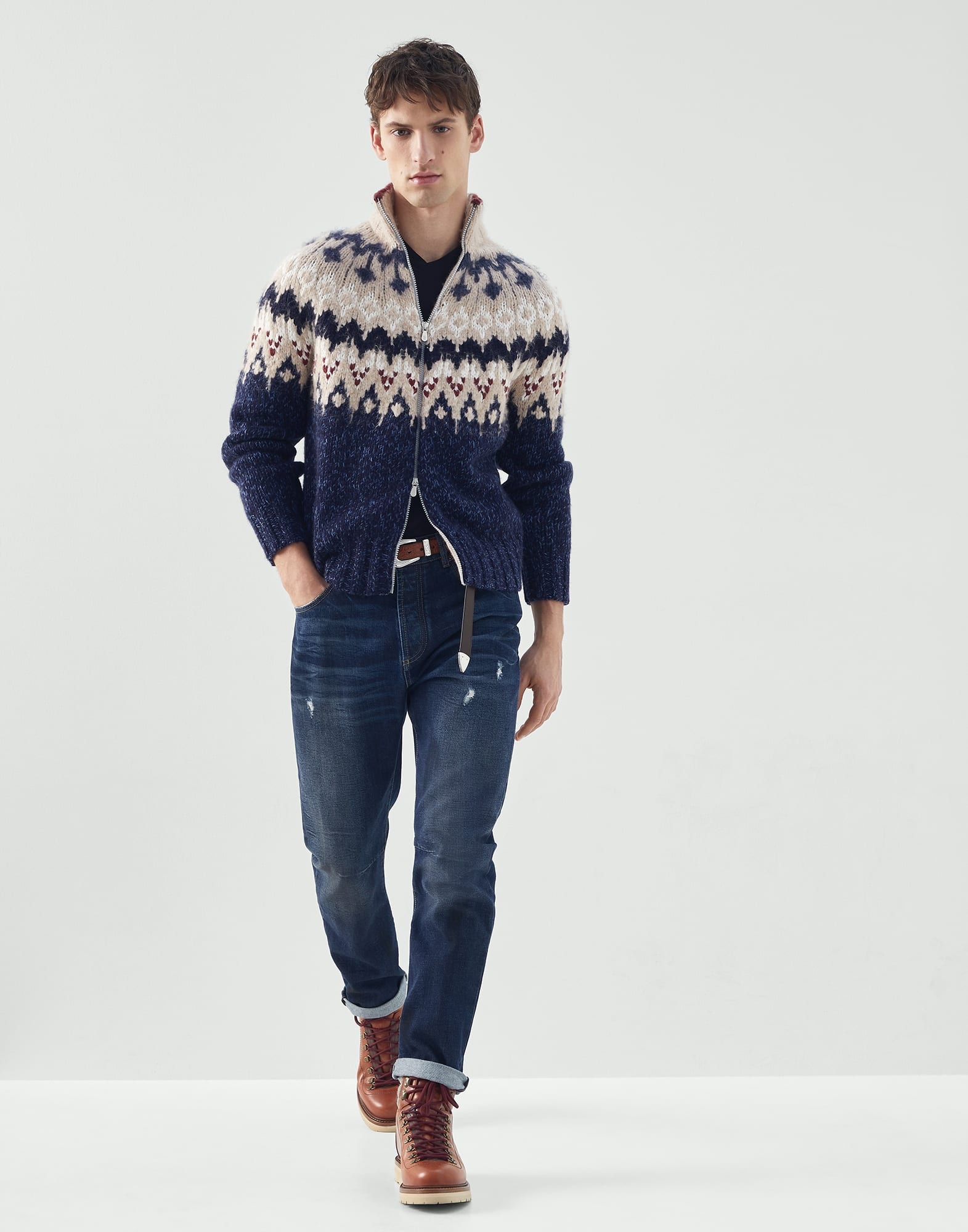 Denim leisure fit five-pocket trousers with rips - 4